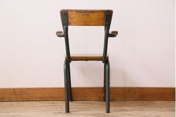 ヴィンテージ家具　イギリス　鉄脚スクールチェア(チャイルドチェア、キッズチェア、アームチェア、ダイニングチェア、板座チェア、ベビーチェア、こども椅子、子どもイス、ビンテージ、英国)(3)