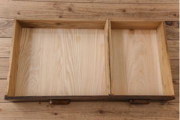 レトロ家具　和製アンティーク　モールガラス入り!古い檜材製のレトロな片袖机(学習机・デスク)