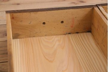 レトロ家具　和製アンティーク　モールガラス入り!古い檜材製のレトロな片袖机(学習机・デスク)