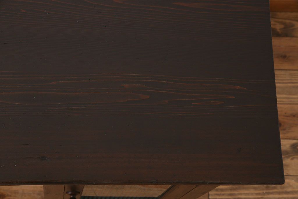 レトロ家具　和製アンティーク　モールガラス入り!古い檜材製のレトロな片袖机(学習机・デスク)