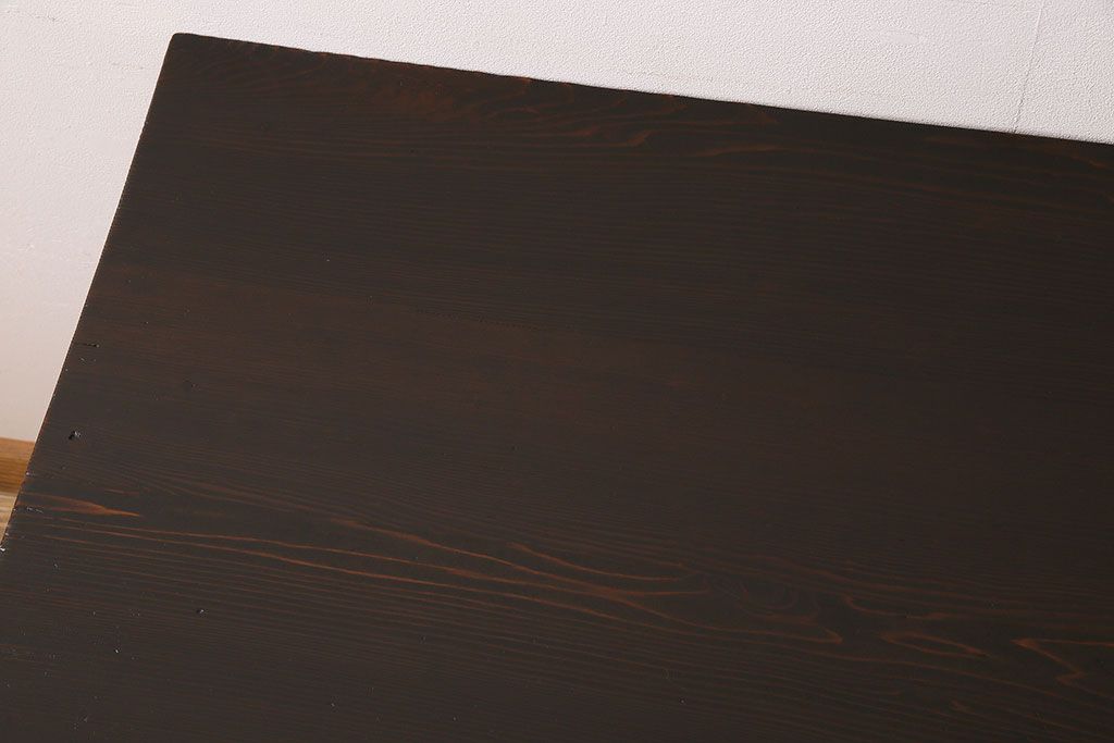 レトロ家具　和製アンティーク　モールガラス入り!古い檜材製のレトロな片袖机(学習机・デスク)