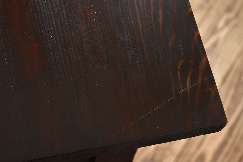 レトロ家具　和製アンティーク　モールガラス入り!古い檜材製のレトロな片袖机(学習机・デスク)