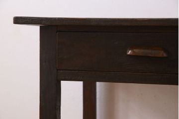 レトロ家具　和製アンティーク　モールガラス入り!古い檜材製のレトロな片袖机(学習机・デスク)