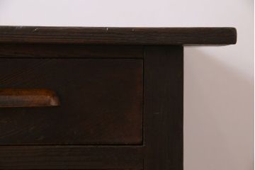 レトロ家具　和製アンティーク　モールガラス入り!古い檜材製のレトロな片袖机(学習机・デスク)