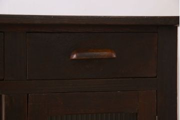 レトロ家具　和製アンティーク　モールガラス入り!古い檜材製のレトロな片袖机(学習机・デスク)