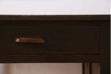レトロ家具　和製アンティーク　モールガラス入り!古い檜材製のレトロな片袖机(学習机・デスク)