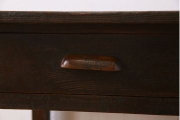 レトロ家具　和製アンティーク　モールガラス入り!古い檜材製のレトロな片袖机(学習机・デスク)