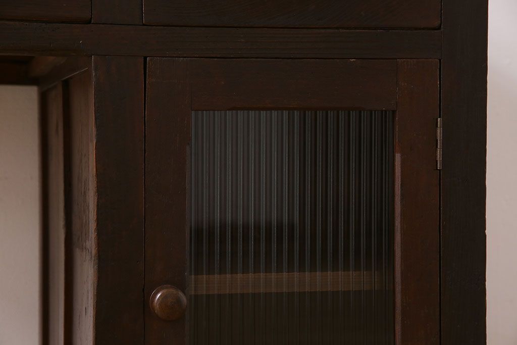 レトロ家具　和製アンティーク　モールガラス入り!古い檜材製のレトロな片袖机(学習机・デスク)