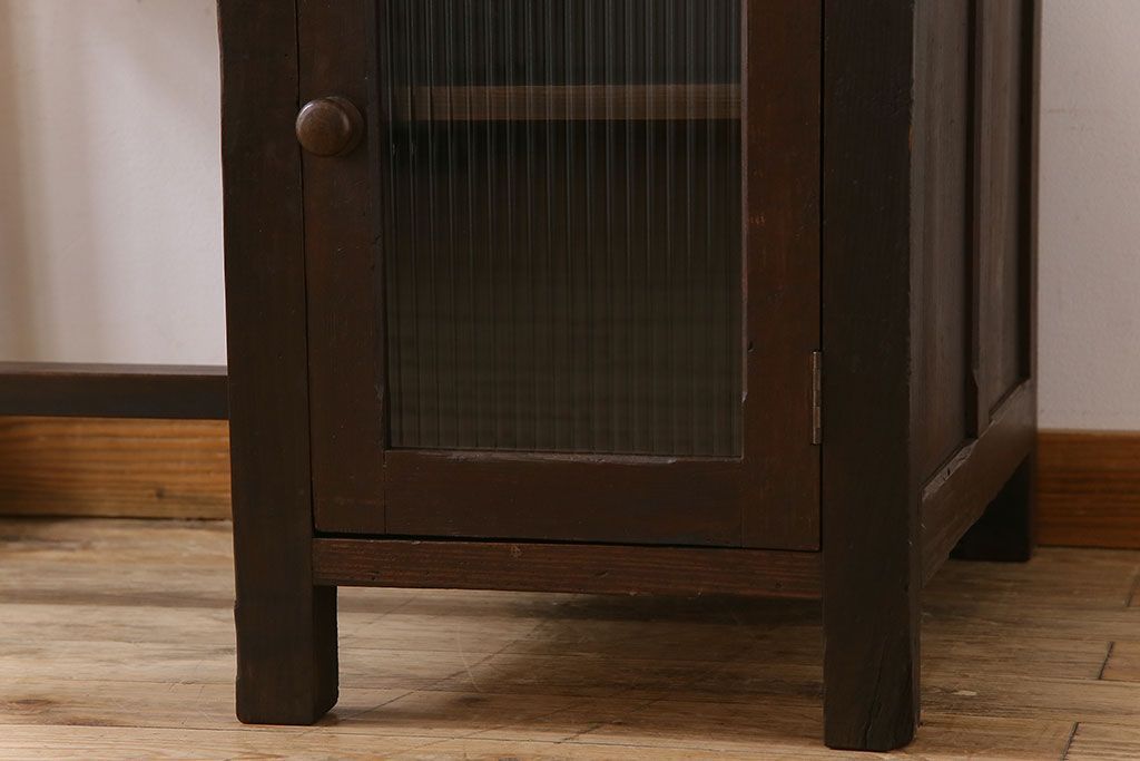 レトロ家具　和製アンティーク　モールガラス入り!古い檜材製のレトロな片袖机(学習机・デスク)