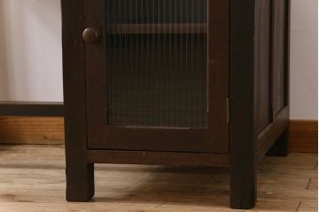 レトロ家具　和製アンティーク　モールガラス入り!古い檜材製のレトロな片袖机(学習机・デスク)