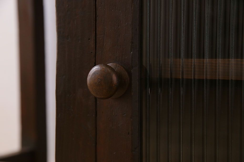 レトロ家具　和製アンティーク　モールガラス入り!古い檜材製のレトロな片袖机(学習机・デスク)