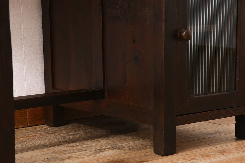 レトロ家具　和製アンティーク　モールガラス入り!古い檜材製のレトロな片袖机(学習机・デスク)