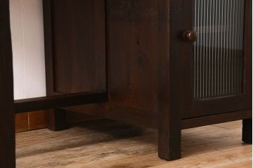 レトロ家具　和製アンティーク　モールガラス入り!古い檜材製のレトロな片袖机(学習机・デスク)