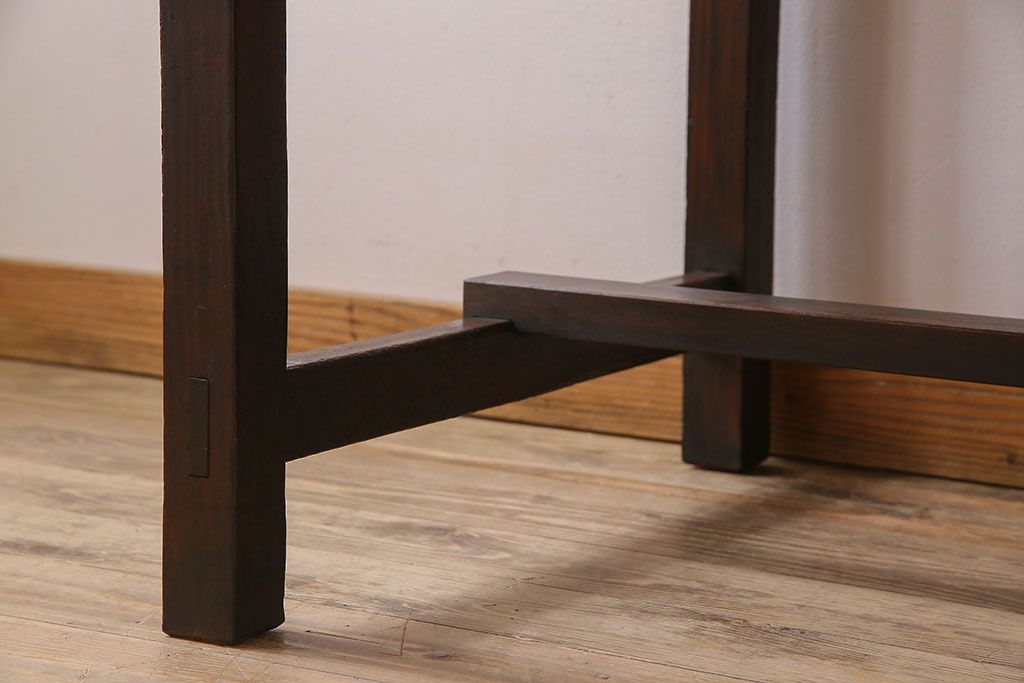 レトロ家具　和製アンティーク　モールガラス入り!古い檜材製のレトロな片袖机(学習机・デスク)