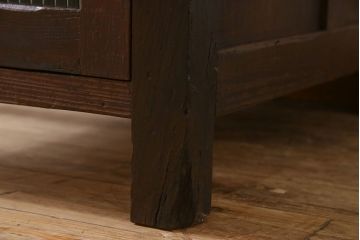 レトロ家具　和製アンティーク　モールガラス入り!古い檜材製のレトロな片袖机(学習机・デスク)