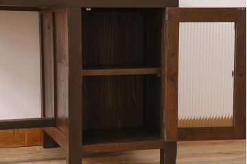 レトロ家具　和製アンティーク　モールガラス入り!古い檜材製のレトロな片袖机(学習机・デスク)