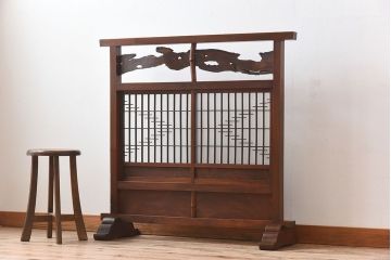 組子細工　欅材製　古い衝立(パーテーション)