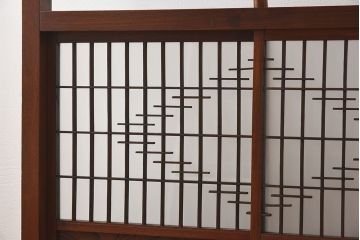 組子細工　欅材製　古い衝立(パーテーション)