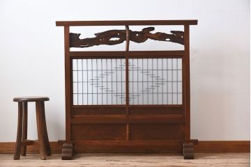 組子細工　欅材製　古い衝立(パーテーション)