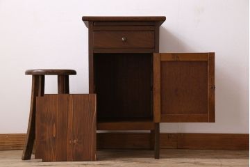 レトロ家具　昭和レトロ　作業台付き!サイドキャビネット(電話台)