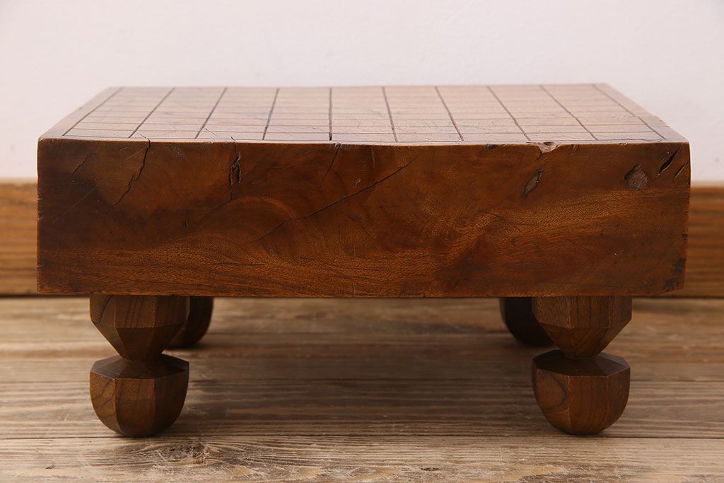 アンティーク雑貨　アンティーク　古い総欅碁盤(脚付)