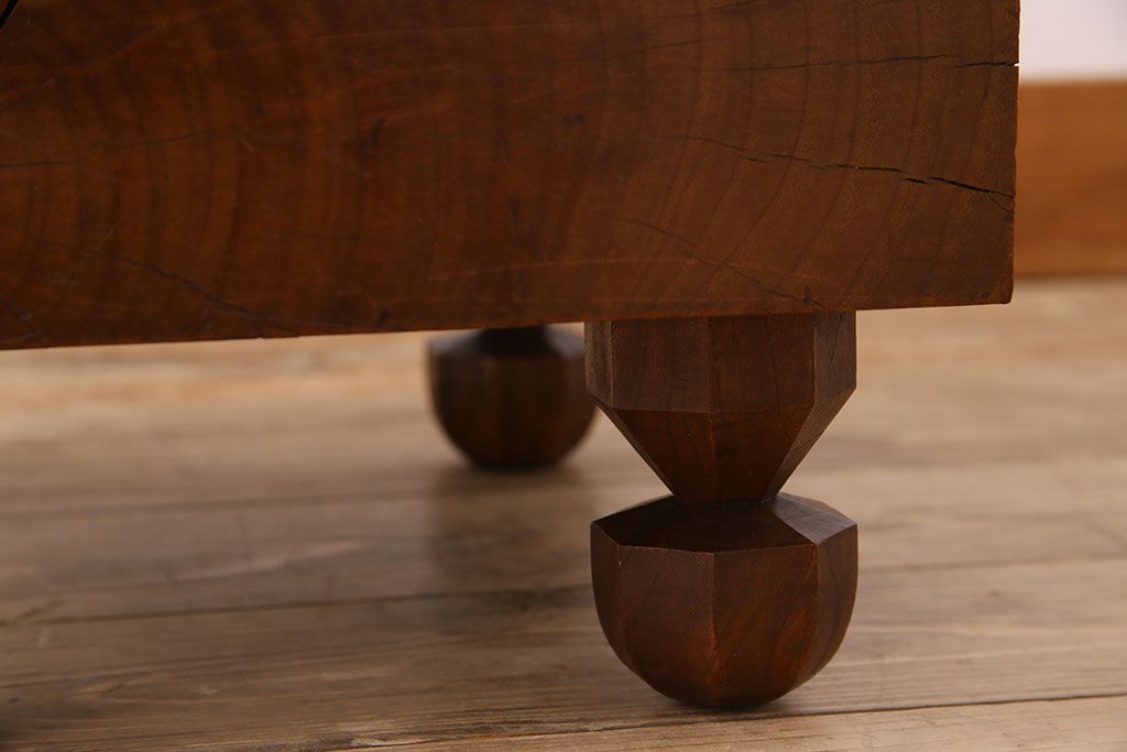 アンティーク雑貨　アンティーク　古い総欅碁盤(脚付)