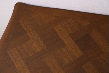 ヴィンテージ家具　フランスビンテージ　オーク材　パーケット天板　猫脚のデスク
