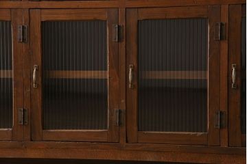 アンティーク家具　モールガラス入り　和製アンティークの脚付きマス目棚サイドボード(収納棚、飾り棚)