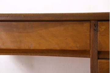 レトロ家具　昭和レトロ　変わり型　ナラ材のアンティーク片袖机(デスク)