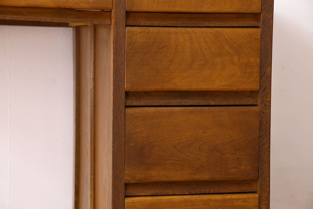 レトロ家具　昭和レトロ　変わり型　ナラ材のアンティーク片袖机(デスク)