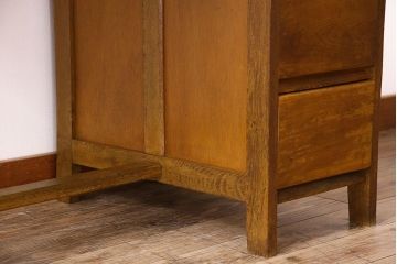 レトロ家具　昭和レトロ　変わり型　ナラ材のアンティーク片袖机(デスク)