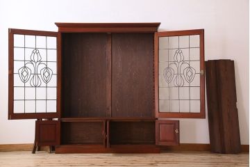 【Y様ご成約済み】最高級品　マホガニー材　ステンドグラス扉のイギリスアンティークブックケース(本箱)