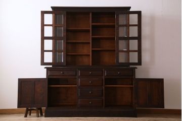 中古　北海道民芸家具　大きな重ね食器棚(カップボード)