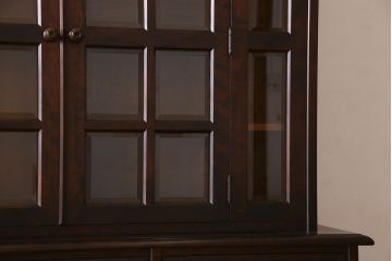 中古　北海道民芸家具　大きな重ね食器棚(カップボード)