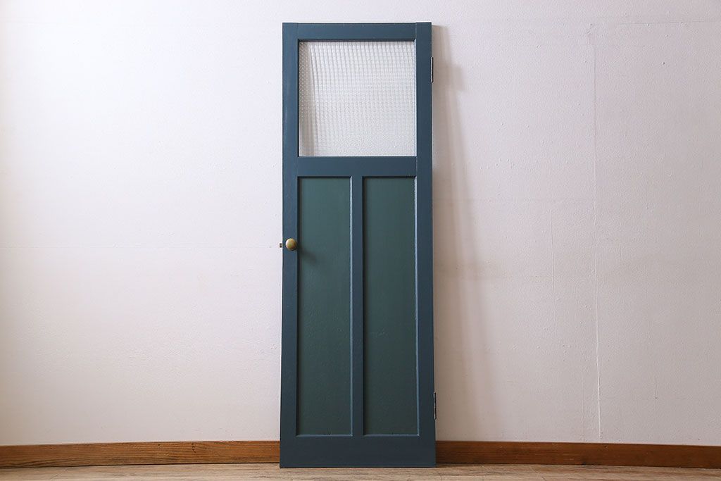 アンティーク　チェッカーガラス入り!昭和レトロなペイントドア(扉)