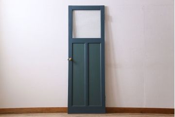 アンティーク　チェッカーガラス入り!昭和レトロなペイントドア(扉)