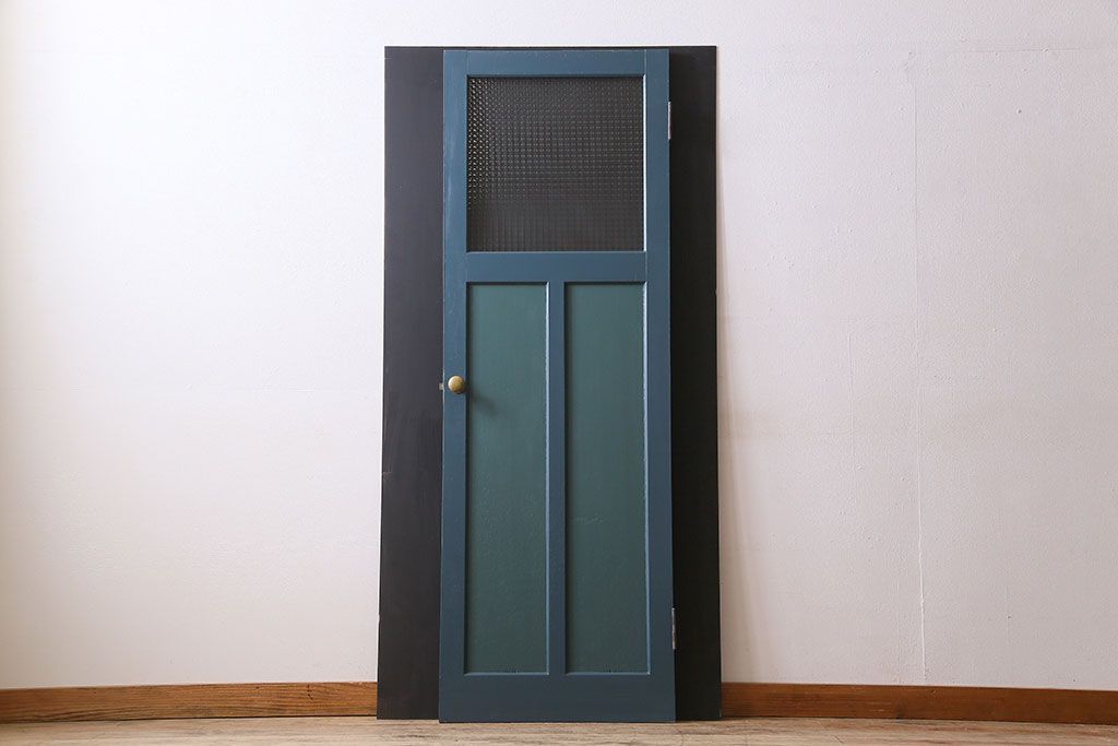 アンティーク　チェッカーガラス入り!昭和レトロなペイントドア(扉)