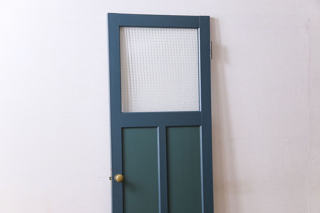 アンティーク　チェッカーガラス入り!昭和レトロなペイントドア(扉)