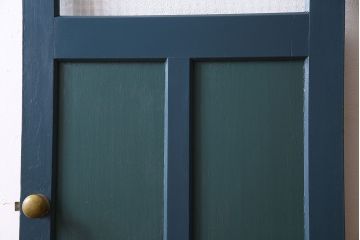 アンティーク　チェッカーガラス入り!昭和レトロなペイントドア(扉)