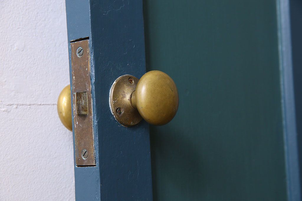 アンティーク　チェッカーガラス入り!昭和レトロなペイントドア(扉)