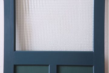 アンティーク　チェッカーガラス入り!昭和レトロなペイントドア(扉)