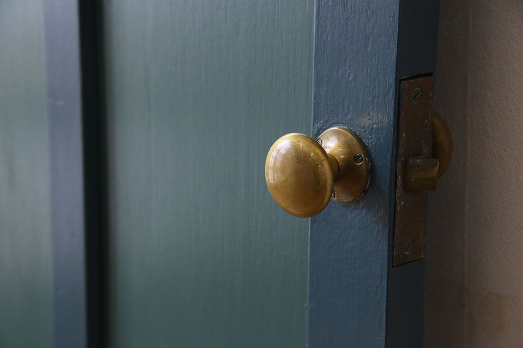 アンティーク　チェッカーガラス入り!昭和レトロなペイントドア(扉)