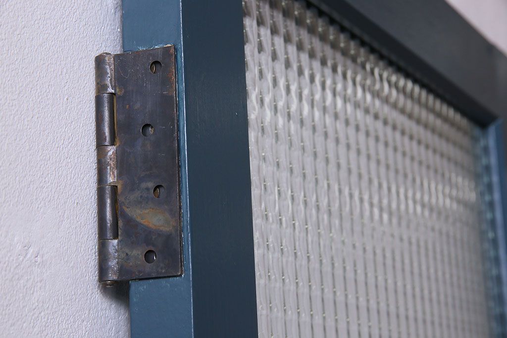 アンティーク　チェッカーガラス入り!昭和レトロなペイントドア(扉)