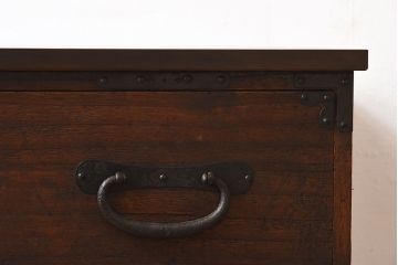 アンティーク家具　檜材天板　鉄脚付き時代箪笥ローボード　和製アンティーク(2)