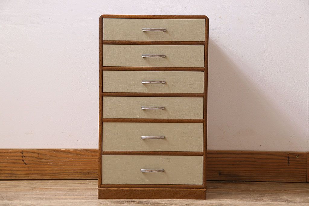 レトロ家具　昭和レトロ　ナラ材製!古い木とアンティークペイントがお洒落な小引き出し