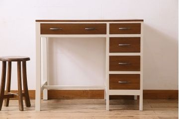 アンティーク家具　アンティークペイント 木のぬくもりとお洒落なカラーリングが素敵な片袖机(テーブル、デスク、在宅ワーク、在宅用)