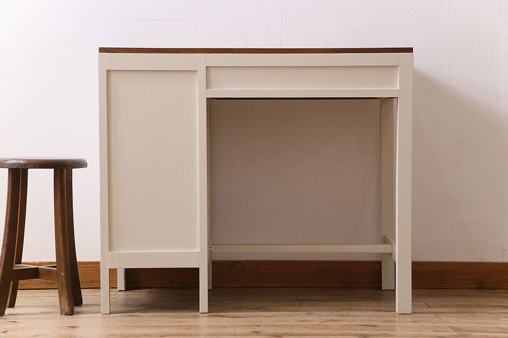 アンティーク家具　アンティークペイント 木のぬくもりとお洒落なカラーリングが素敵な片袖机(テーブル、デスク、在宅ワーク、在宅用)