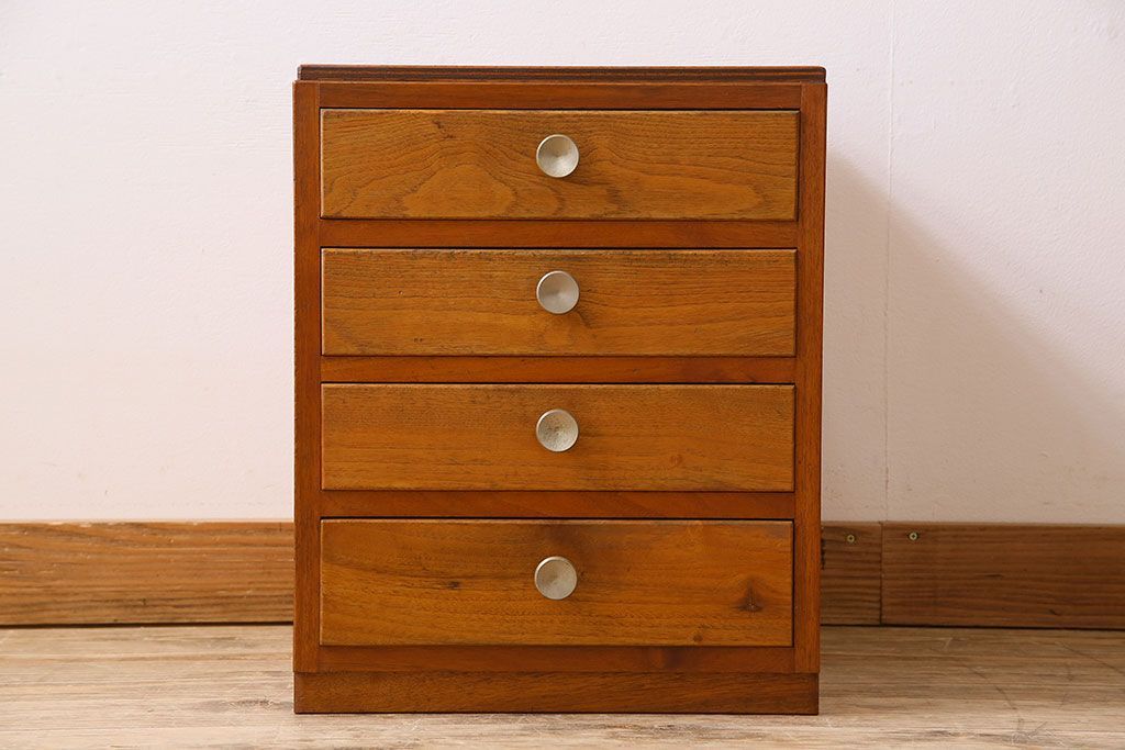 レトロ家具　和製アンティーク　まるみのある取っ手が可愛らしい昭和レトロな小引き出し