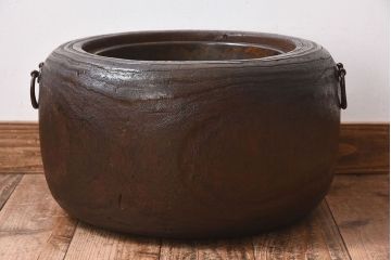 アンティーク雑貨　刳り貫き　古い木の味わいが趣ある和製アンティークの桐火鉢(2)
