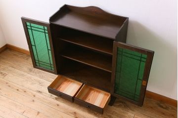 アンティーク家具　大正ロマン　和製アンティーク　当時物色ガラスがおしゃれな本箱(ブックケース)